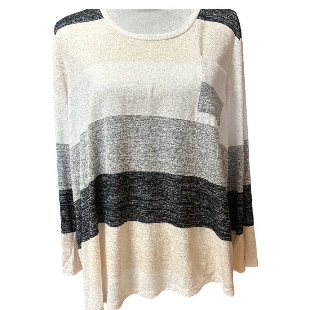 Market &‎ Spruce Womens XL Striped Colorblock Long Sleeve Pocket Top WK10011C